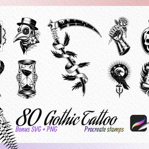 80 Gothic Tattoo Stamp Brushes Tattoo Stamps Procreate Brushes Scary Procreate Halloween Stamp Procreate Tattoo Brushes SVG PNG Tattoo