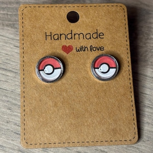 Pokemon Poke ball stud Earrings | Stainless Steel and glass Pokemon earrings