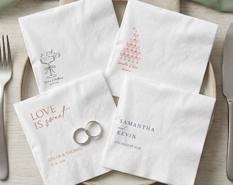 Custom Wedding Napkins Personalized Cocktail Napkins - Monogram Napkins Engagement Party Rehearsal Dinner Napkins
