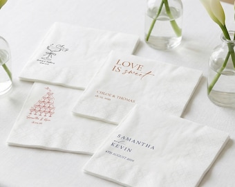 Custom Wedding Napkins Personalized Cocktail Napkins - Monogram Napkins Engagement Party Rehearsal Dinner Napkins
