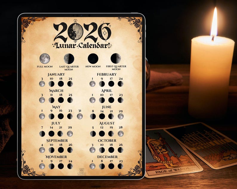2026 Witchy Moon Calendar Poster: Lunar Ritual Guide (PDF & PNG Digital ...