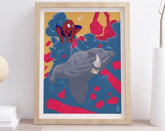 Spider-Man and Rhino Superhero Nerd Art Print