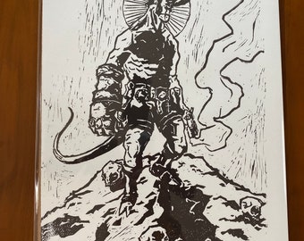 Hellboy Linocut print