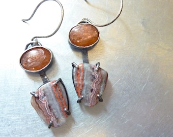 Oxidized Sterling Silver Laguna Lace Agate & Sunstone Earrings