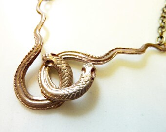 Medusa Entwined Snakes Necklace, Hand-Cast Bronze or Sterling, Love Power, Serpents, Reptile, Victorian, Egyptian, Royalty