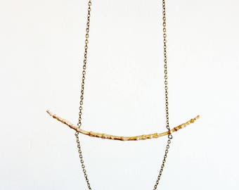 Oxidized Bronze Linden Twig Necklace: Hand Cast Sterling Silver Bark Texture