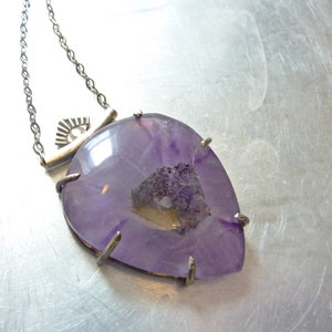 Trapiche Amethyst Eye Crystal Pendant, Prong Set Sterling Silver, Purple Stone, OOAK image 3