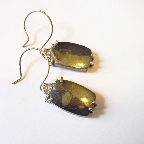 Apache Gold Earrings, good Sterling Silver, Fool's Gold, Prong Setting, Rare Gemstone, Protection Stone, OOAK