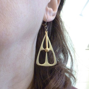 Mod Pendulum Earrings, Cast Bronze, Solid Brass Dangle, Geometric Triangle, Cut Out Gold Pendant, Vintage Style image 5