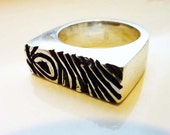 Sterling Silver or Bronze Wood Grain Ring, Bold, Modern, Unisex, Wax-Carved, Hand Cast