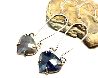Handmade Blue Sapphire Heart Earrings: Sterling Silver Artisan Jewelry