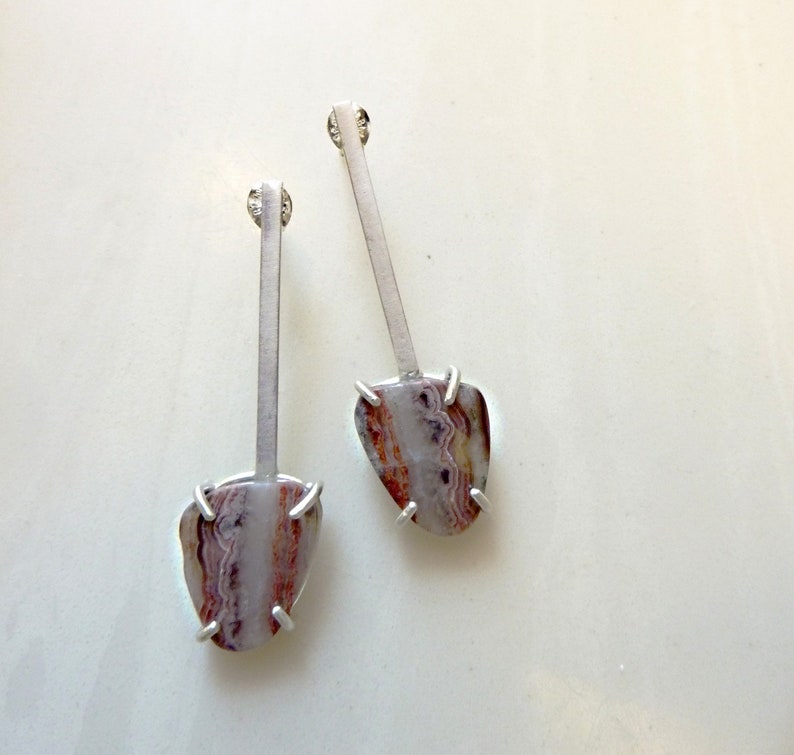 Lute Earrings Laguna Lace Agate Gemstone Prong Set Sterling Etsy