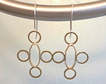 Octagonal Cross Earrings, Soldered Brass and Sterling Silver, Mid Century Modern, Mod Geometric, Everyday Earrings, Art Deco