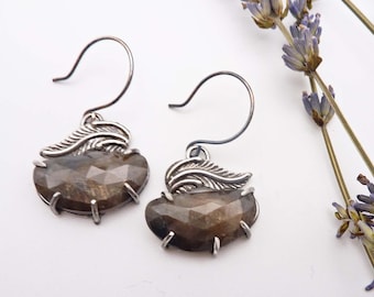 Topaz Sapphire Earrings: Sterling Silver Wings, Artisan Made