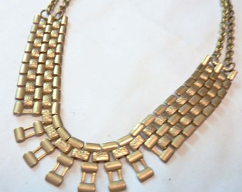 Art Deco Cleopatra Necklace, Statement Necklace, Vintage Brass Chain, Egyptian Revival, Bib Necklace, Geometric Jewelry, Mid-Century Modern