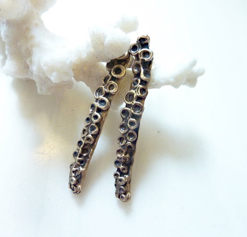 Tentacle Stud Earrings, Octopus Sea Creature, Oxidized Bronze and Sterling Silver, Lost Wax Cast, Organic Nature, Nautical Marine, Everyday image 5