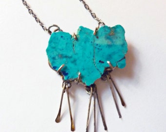 Chrysocholla Cloud and Raindrops Necklace, Sterling Silver Dangles, One of A Kind