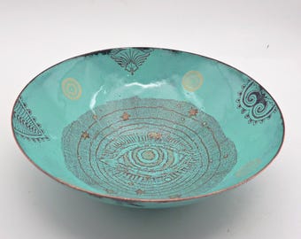 Mystical Eye Bowl, Enamel on Copper, Container, Hand-Enameled, Fused Glass, Kiln-Fired, Ring Dish, OOAK