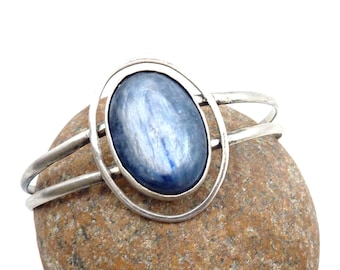 Luminous Kyanite Cuff, Sterling Silver, Gemstone Cuff Bracelet