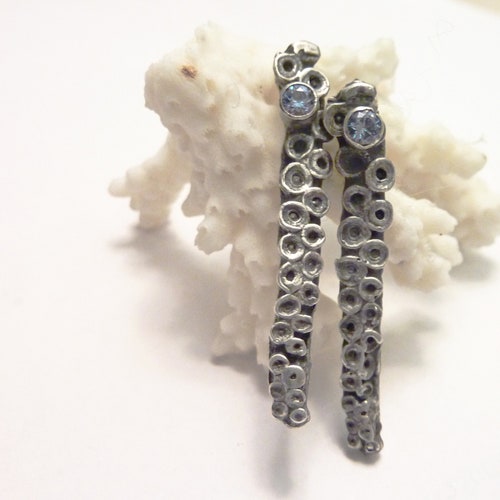 Tentacle Stud Earrings With Cubic Zirconia, Octopus Sea Creature, shops Tube Setting, Post Drop Earrings, Oxidized Sterling Silver, Marine