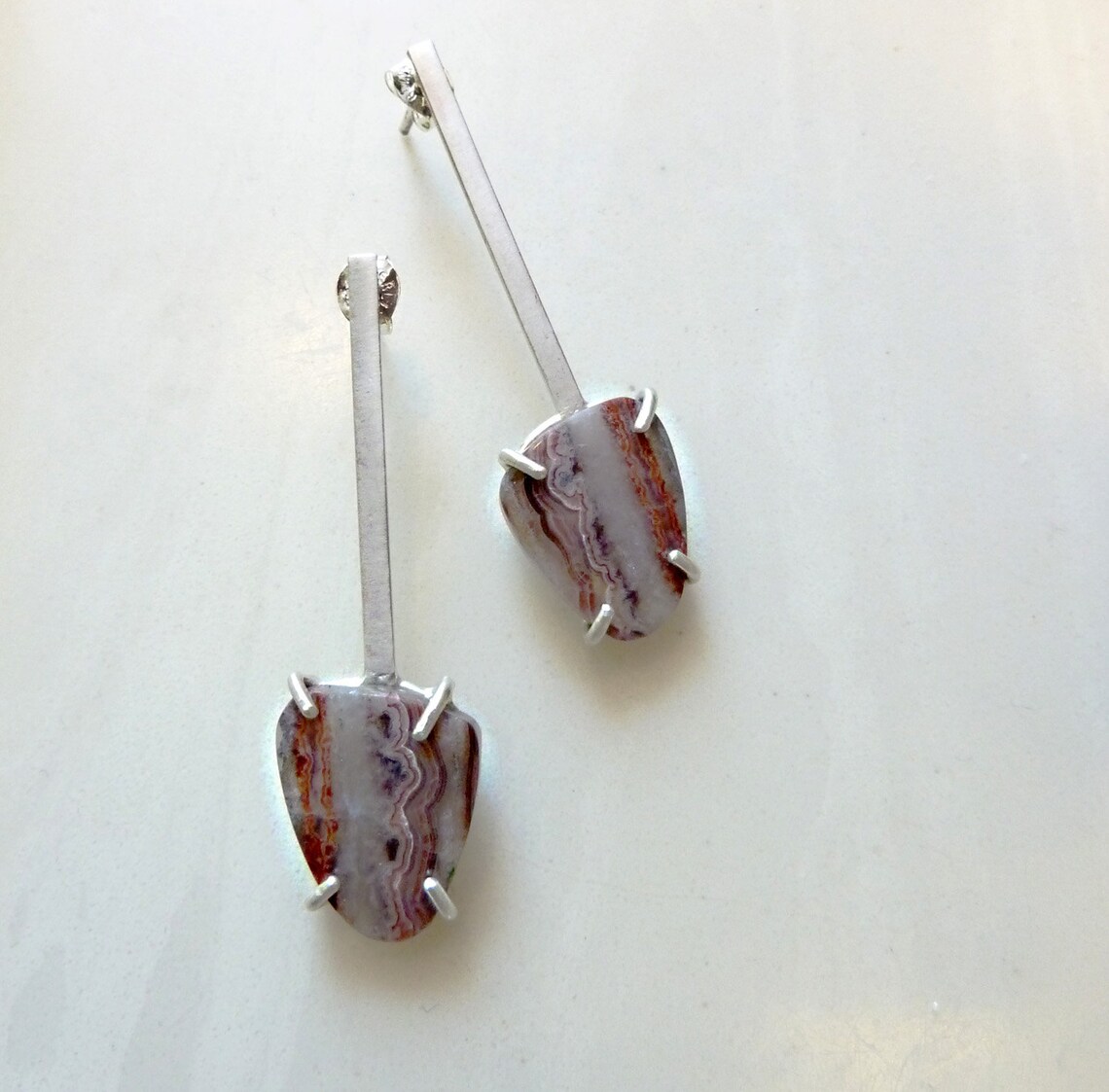 Lute Earrings Laguna Lace Agate Gemstone Prong Set Sterling Etsy