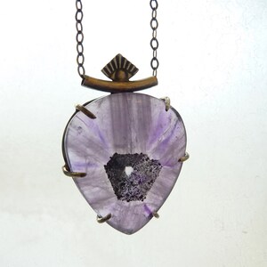 Trapiche Amethyst Eye Crystal Pendant, Prong Set Sterling Silver, Purple Stone, OOAK image 2