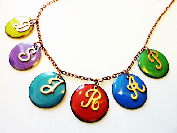 Enamel Initial Necklace Custom Personalized Jewelry Copper | Etsy