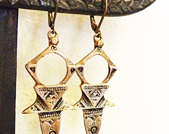 Nomad Earrings, Cast Bronze or Sterling Silver Tuareg-Style Earrings, Tribal, African Berber