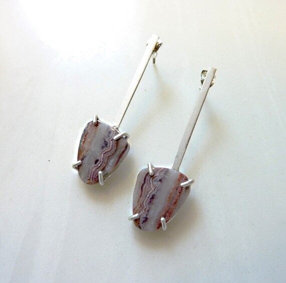 Lute Earrings Laguna Lace Agate Gemstone Prong Set Sterling Etsy