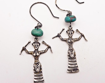 Snake Goddess Turquoise Earrings: Sterling Silver Talisman Jewelry