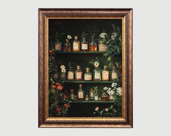 Vintage Apothecary Shelf Print: Witchy Potion Bottles (Digital Download)