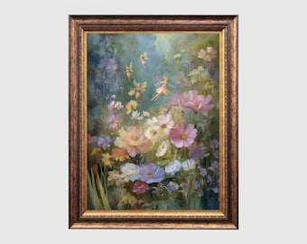 Fairy Meadow Art Print: Whimsical Flower Garden, Cottagecore Decor (Digital Download)