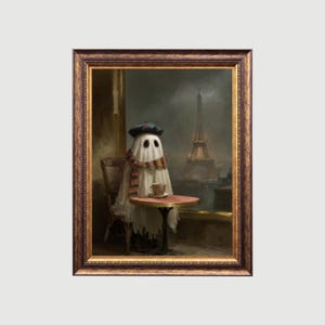 Parisian Ghost Coffee Print: Whimsical Halloween Eiffel Tower Art (Digital Download)