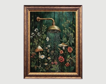 Botanical Showerhead Print: Cottagecore Bathroom Wall Art (Digital Download)