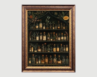 Vintage Apothecary | Dark Academia Wall Art, Witch Kitchen Decor, Antique Oil Painting, Goth Cottagecore Aesthetic, Witchy Decor Printable