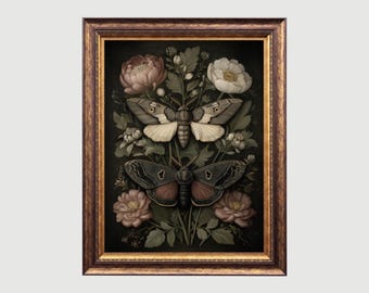 Malar och blommor-tryck: Vintage gotisk botanisk väggkonst (digital nedladdning)