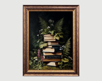Floral Fern Books Vintage Poster: Dark Academia Decor (Digital Download)