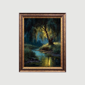 Magical Willow Tree | Firefly Forest Digital Download, Fantasy Cottagecore Print, Rustic Nature Illustration Cottagecore Decor Dark Academia