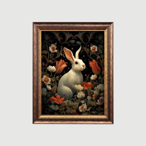 Botanical Rabbit  | Dark Cottagecore Wall Art, Goth Floral Print, Whimsigoth Decor, Witchy Aesthetic, Bunny Vintage Painting Printable