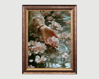 Ophelia Hand Art Print: Victorian Gothic Floral Painting (Digital Download)