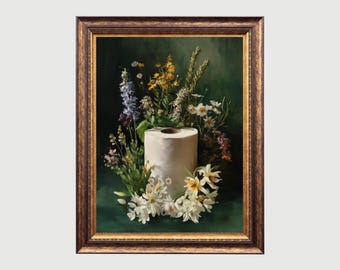 Floral Toilet Paper Roll Print: Botanical Bathroom Still Life (Digital Download)