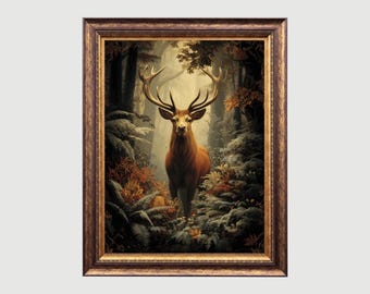 Botanical Stag Print: Dark Gothic Cottagecore Wall Art (Digital Download)