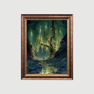 Enchanted Forest Print: Mystical Deer, Glowing Tree (Digital Download)