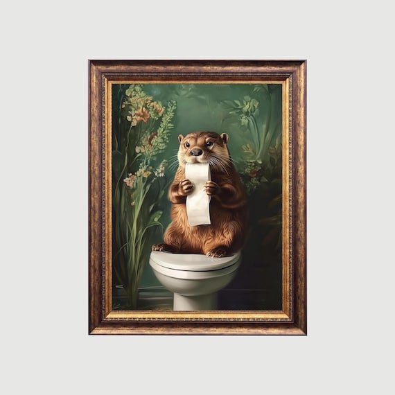 Funny Otter Bathroom Print: Vintage Animal Toilet Paper Art (Digital Download)