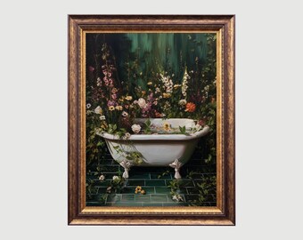 Wildflower Bathtub Print: Vintage Floral Cottagecore Bathroom Art (Digital Download)