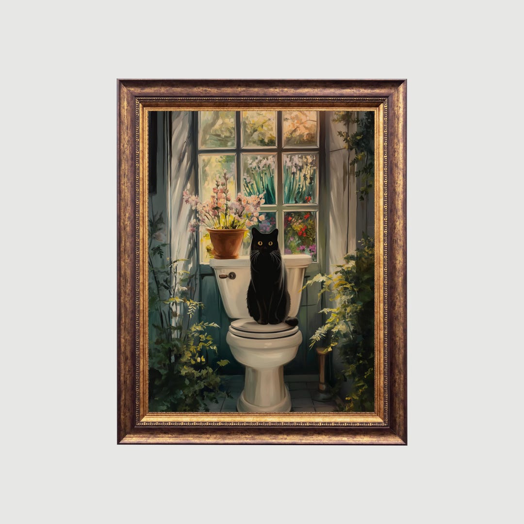 Black Cat Bathroom Print: Funny Toilet Animal Art (digital Download) - Etsy