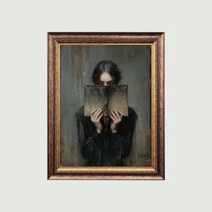 Victorian Woman Reading | Bookish Wall Art Print , Dark Academia Decor, Librariancore Wall Art, Moody Reading Nook Painting, Book Lover Gift