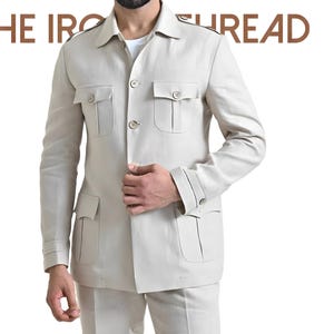 Men’s Linen Safari Suit Set Lightweight Summer Blazer & Trousers.