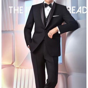 Men’s Classic Black 3-Piece Tuxedo Suit Formal Satin Lapel Evening Suit Set.