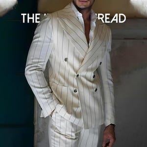 Herren Nadelstreifen Zweireihiger Anzug Slim Fit Blazer & Hose Luxus Hochzeit, Cocktail, Resortwear.